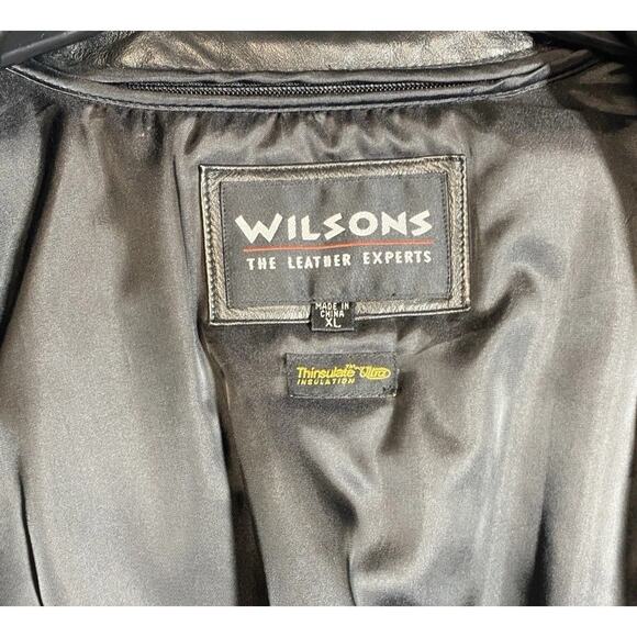 Vintage Wilson Leather Trench Coat Womens XL Black Thinsulate Ultra Insulation - Picture 10 of 15